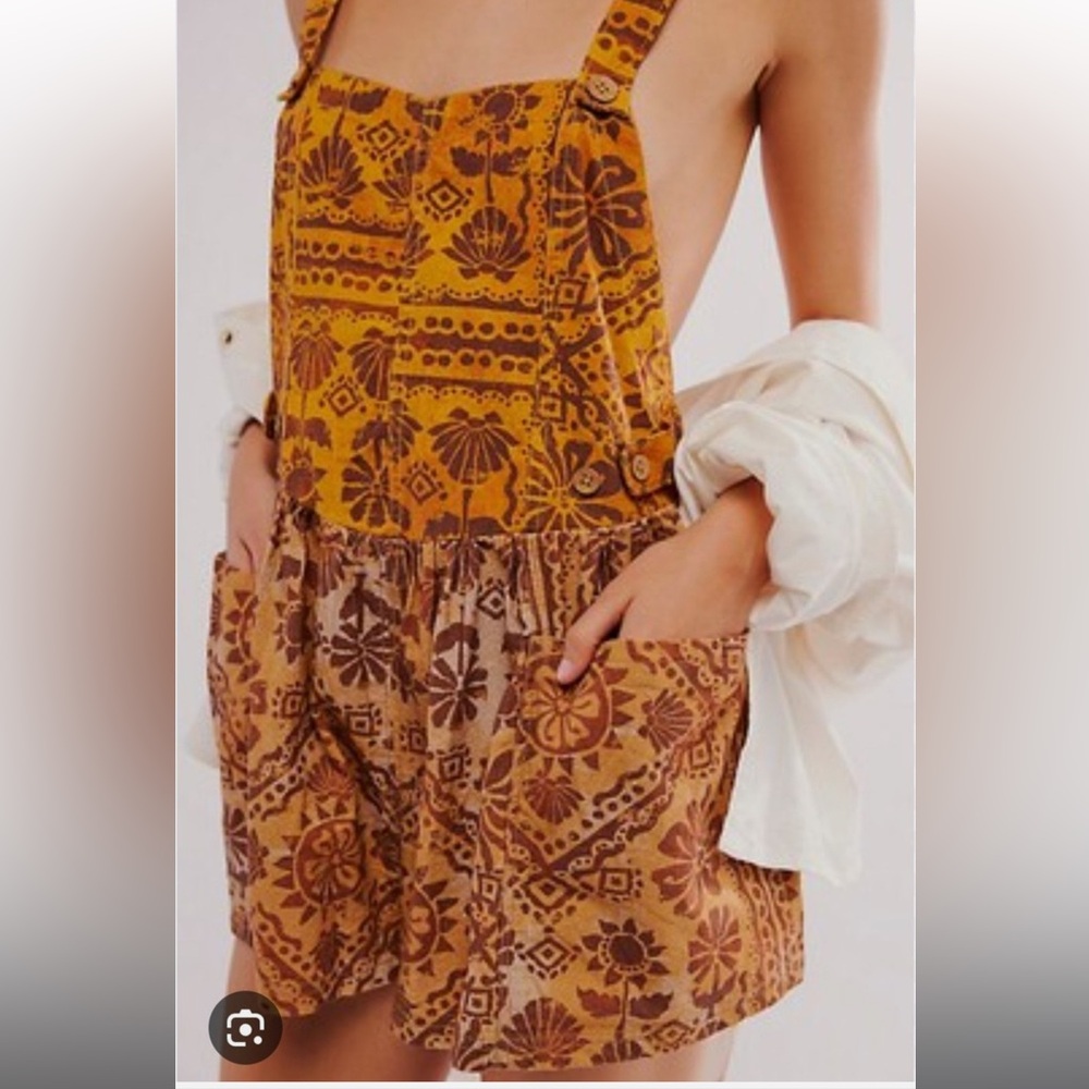 Free People Palm Bay Printed Shortalls Romper Desert Combo Medium Boho Beachy